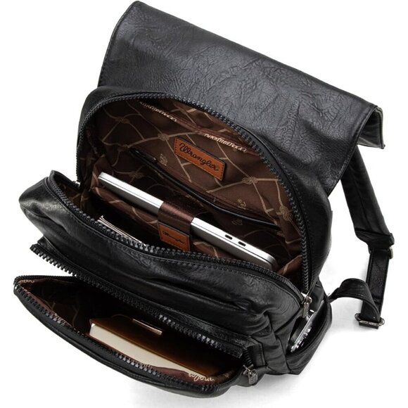 ✨Men Black Montana West Wrangler Leather Purse Laptop Backpack Fashion Backpack - Picture 5 of 7